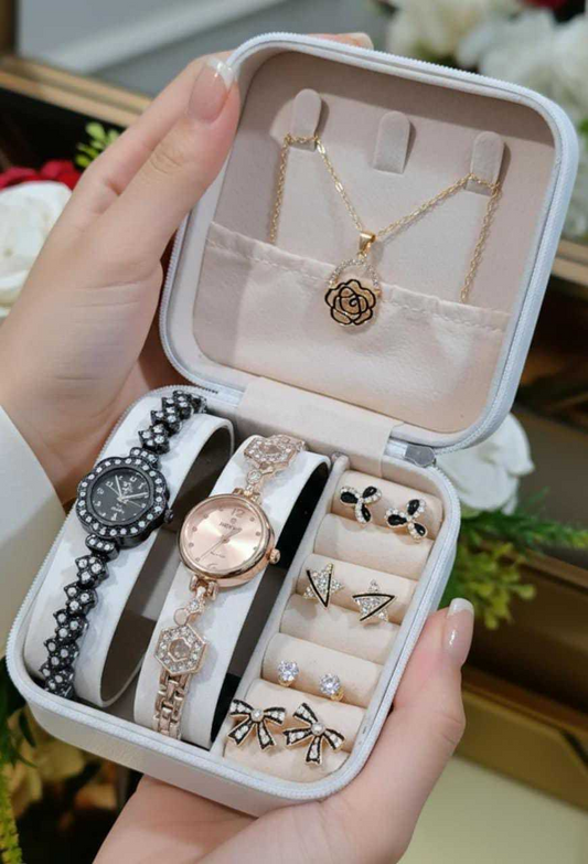 2 IN ONE GIFT SET DIAMOND STONE JEWELRY WATCHES