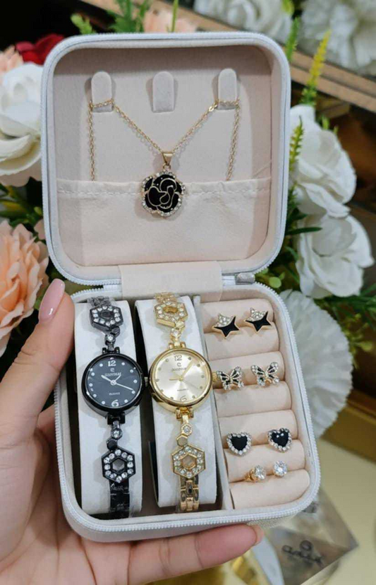 2 IN ONE GIFT SET DIAMOND STONE JEWELRY WATCHES